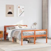 Bedframe met hoofdbord massief grenenhout wasbruin 120x190 cm - thumbnail