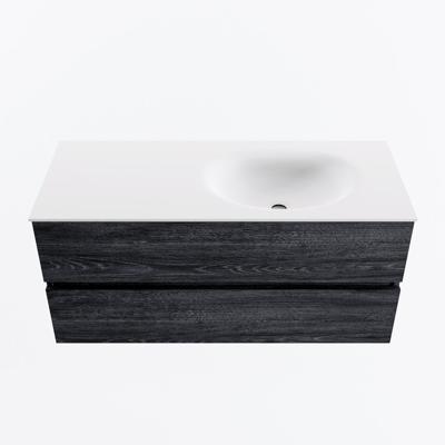 MONDIAZ VICA 110cm badmeubel onderkast Antracite 2 lades. Wastafel MOON rechts 1 kraangat, kleur Talc.