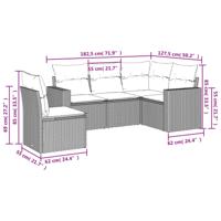 5-delige Loungeset met kussens poly rattan beige - thumbnail