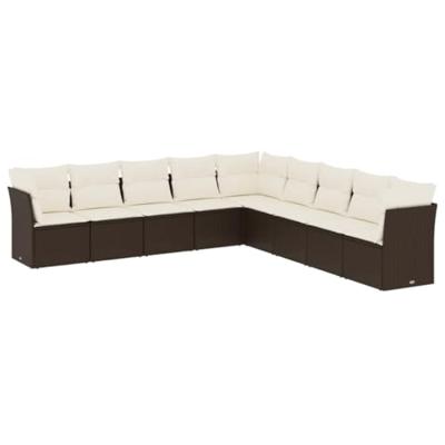 9-delige Loungeset met kussens poly rattan bruin