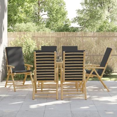 Tuinstoelen 6 st inklapbaar met kussens bamboe donkergrijs