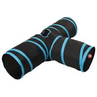VidaXL Kattentunnel 3-voudig 90 cm polyester zwart en blauw - thumbnail