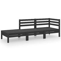 3-delige Loungeset massief grenenhout zwart - thumbnail