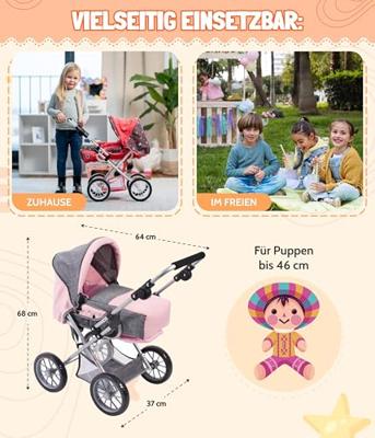 Combi-poppenwagen Leni - Melange Antraciet Mint