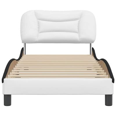 Bedframe met hoofdbord kunstleer zwart en wit 90x190 cm