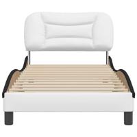 Bedframe met hoofdbord kunstleer zwart en wit 90x190 cm - thumbnail