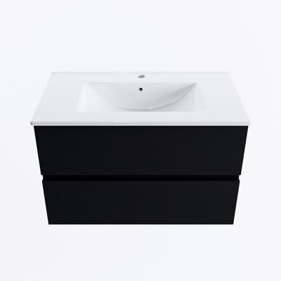 MONDIAZ VICA 80cm badmeubel onderkast Urban 2 lades. Wastafel DENIA midden 1 kraangat, kleur Glanzend Wit.