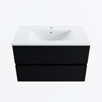 MONDIAZ VICA 80cm badmeubel onderkast Urban 2 lades. Wastafel DENIA midden 1 kraangat, kleur Glanzend Wit. - thumbnail