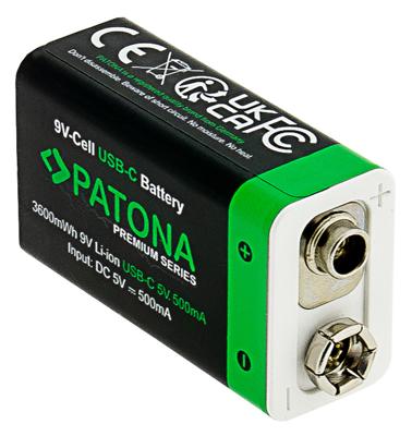 PATONA 9V blok rookmelder accu's 3,6Wh (2-pack), oplaadbaar via USB-C (500mA), USB-C oplaadkabel met 2 aansluitingen voor afstandsbedieningen, draadloze microfoons, wekker en zaklamp
