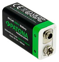 PATONA 9V blok rookmelder accu's 3,6Wh (2-pack), oplaadbaar via USB-C (500mA), USB-C oplaadkabel met 2 aansluitingen voor afstandsbedieningen, draadloze microfoons, wekker en zaklamp - thumbnail