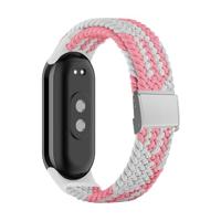 By Qubix - Braided nylon bandje - Roze met wit - Compatible met Xiaomi Smart Band 8 & 9 - Compatible Xiaomi bandje - thumbnail