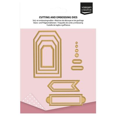 Vaessen Creative • mini snij- en embossingmallen trapeze banners & labels 14st.