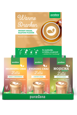 Purasana Hot drink chai & hojica bio display 1 Display