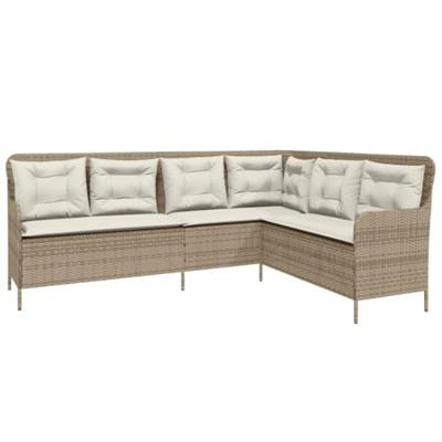 Tuinbank met kussens L-vormig poly rattan beige Tuinbank met kussens L-vormig poly rattan beige