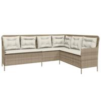 Tuinbank met kussens L-vormig poly rattan beige - thumbnail
