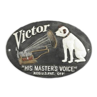 Gietijzeren "his masters voice" plaquette