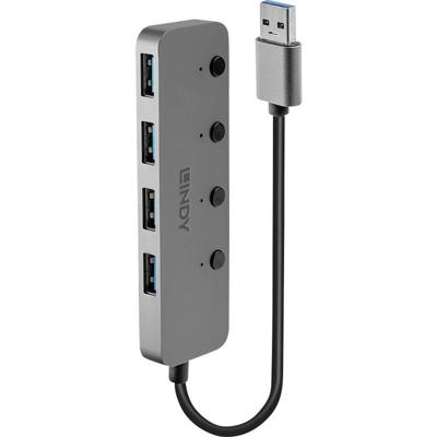 LINDY 4 Port USB 3.0 Hub mit Ein-/Ausschaltern USB 3.0-hub 4 poorten Individueel schakelbaar Grijs LINDY 4 Port USB 3.0 Hub mit Ein-/Ausschaltern USB 3.0-hub 4 poorten Individueel schakelbaar Grijs