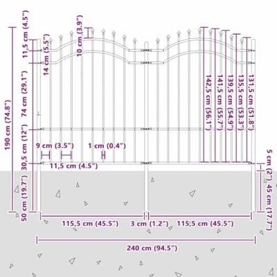 Tuin Hek Grijs 190 cm Poedergecoat staal Tuin Hek Grijs 190 cm Poedergecoat staal