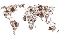 Fotobehang - Koffie Kaart van de Wereld, Wereldkaart, 11 maten, premium print, incl behanglijm - thumbnail