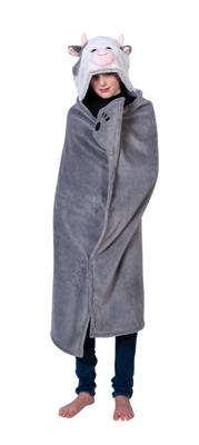 Noxxiez knuffeldeken met capuchon koe, 130x100cm