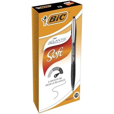 Balpen bic atlantis soft clic m zwart | 12 stuks