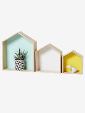 Set van 3 houten huisplanken hout/veelkleurig Set van 3 houten huisplanken hout/veelkleurig