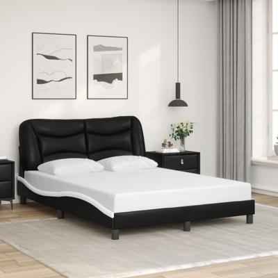 Bedframe met hoofdbord kunstleer zwart en wit 140x200 cm Bedframe met hoofdbord kunstleer zwart en wit 140x200 cm