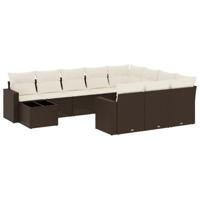 11-delige Loungeset met kussens poly rattan bruin - thumbnail