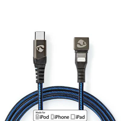 Nedis GCTB39650AL20 Data- En Oplaadkabel Usb-c-™ Male Naar Apple Lightning 8-pins Male Gaming Connector 180° 2,0 M Rond Gevlochten Zwart-blauw