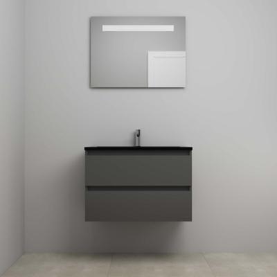 On-Line Badkamermeubelset - 80 cm - Voorgemonteerd - Ladestructuur - Acryl Wastafel - 1 Kraangat - Spiegel met LED-Verlichting - Mat Antraciet