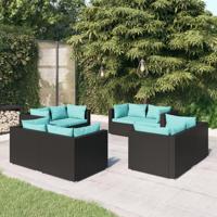8-delige Loungeset met kussens poly rattan zwart - thumbnail