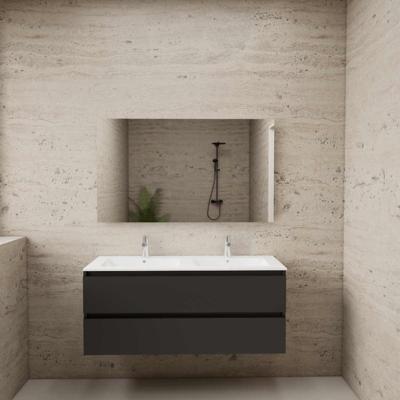 ACTIE BWS Badmeubel | Paris | Antraciet 120 cm | Mat Wit Wastafel | 2 Kraangaten