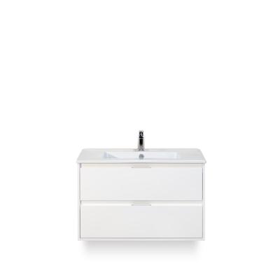 Porto Badmeubelset 90 cm - Wit Hoogglans - Keramische Wastafel Wit Slim