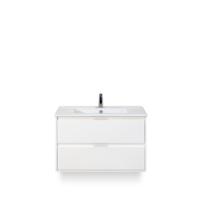 Porto Badmeubelset 90 cm - Wit Hoogglans - Keramische Wastafel Wit Slim - thumbnail