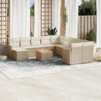 12-delige Loungeset met kussens poly rattan beige - thumbnail