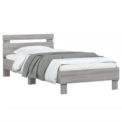 Bedframe met hoofdbord bewerkt hout grijs sonoma 75x190 cm