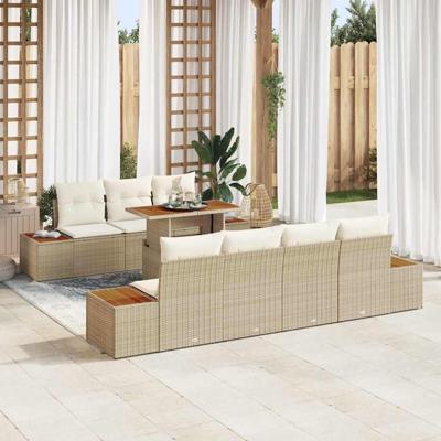 8-delige tuinset met kussens in beige van poly rattan