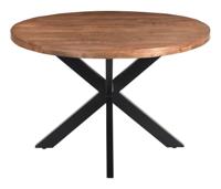LivingFurn Ronde Eettafel 'Rocky' Mangohout en staal, 140cm - thumbnail