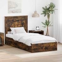 Bedframe met lade Gerookt eiken 90 x 190 cm Bewerkt hout - thumbnail