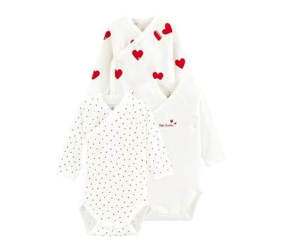 Set van 3 babyrompertjes met lange mouwen in biokatoen PETIT BATEAU wit