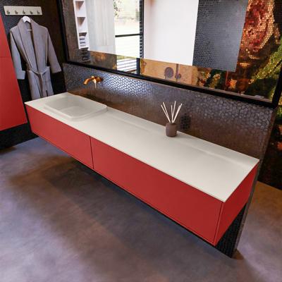 Badkamermeubelset Mondiaz Erin 200 cm met 2 Lades met RIDGE Wastafel Links Linen Zonder Kraangaten Greeploos Mat Fire Badkamermeubelset Mondiaz Erin 200 cm met 2 Lades met RIDGE Wastafel Links Linen Zonder Kraangaten Greeploos Mat Fire