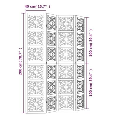 Kamerscherm met 4 panelen massief paulowniahout bruin en zwart
