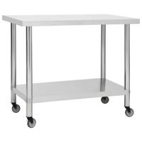 VidaXL Keukenwerktafel met wielen 100x30x85 cm roestvrij staal - thumbnail