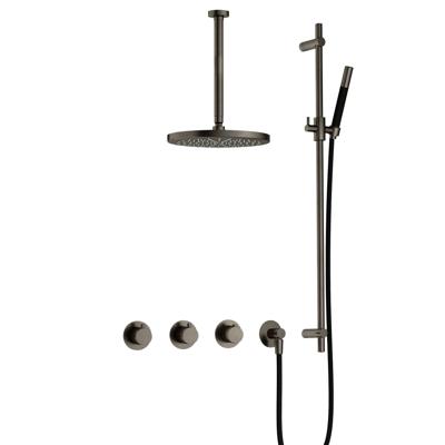 Hotbath Cobber - CB7067 - Inbouw Regendoucheset - Verouderd Ijzer - 2 Stopkranen - Thermostatisch - Plafondbuis 30 cm - Hoofddouche 300 mm - Staafhanddouche - Glijstang 900 mm - met M106 - Waterbesparend