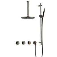 Hotbath Cobber - CB7067 - Inbouw Regendoucheset - Verouderd Ijzer - 2 Stopkranen - Thermostatisch - Plafondbuis 30 cm - Hoofddouche 300 mm - Staafhanddouche - Glijstang 900 mm - met M106 - Waterbesparend - thumbnail