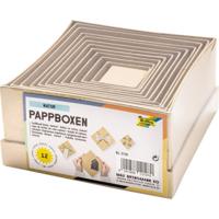 Folia dozen voor decoratie, vierkant, uit karton, pak van 12 stuks in geassorteerde maten, bruin - thumbnail