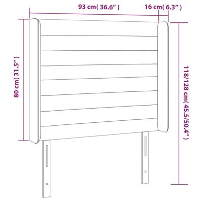 Hoofdbord met randen 93x16x118/128 cm fluweel lichtgrijs - thumbnail