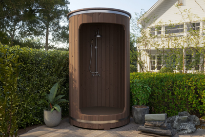 Buitendouche barrel Ø130cm 42mm Thermowood- Boogdak- Thermisch gemodificeerd hout- Tuindeco