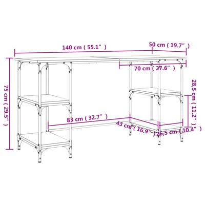 Bureau 140x50x75 cm metaal en bewerkt hout gerookt eikenkleurig