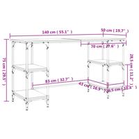 Bureau 140x50x75 cm metaal en bewerkt hout gerookt eikenkleurig - thumbnail